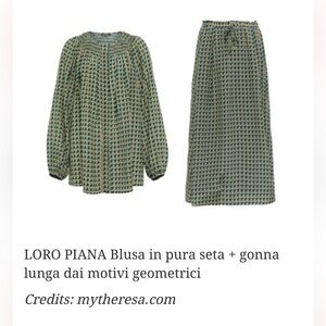 Loro Piana Silk Blouse Firforest-Mountain Series in Green Pattern, Size L